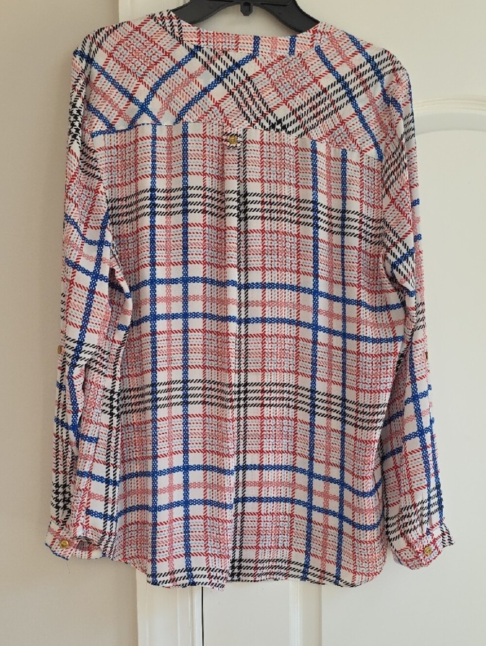 Zac & Rachel White Plaid Button-Neck Colorful Blouse - Picture 4 of 8